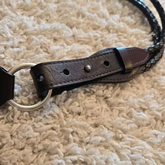 Braided Rope Leather Belt Brown Silver XL - Picture 2 of 7
